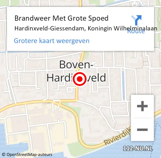 Locatie op kaart van de 112 melding: Brandweer Met Grote Spoed Naar Hardinxveld-Giessendam, Koningin Wilhelminalaan op 31 juli 2021 18:31
