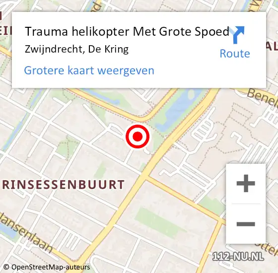 Locatie op kaart van de 112 melding: Trauma helikopter Met Grote Spoed Naar Zwijndrecht, De Kring op 31 juli 2021 18:40