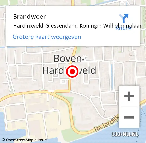 Locatie op kaart van de 112 melding: Brandweer Hardinxveld-Giessendam, Koningin Wilhelminalaan op 31 juli 2021 19:19