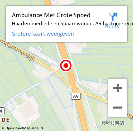 Locatie op kaart van de 112 melding: Ambulance Met Grote Spoed Naar Haarlemmerliede en Spaarnwoude, A9 hectometerpaal: 45,4 op 31 juli 2021 19:24