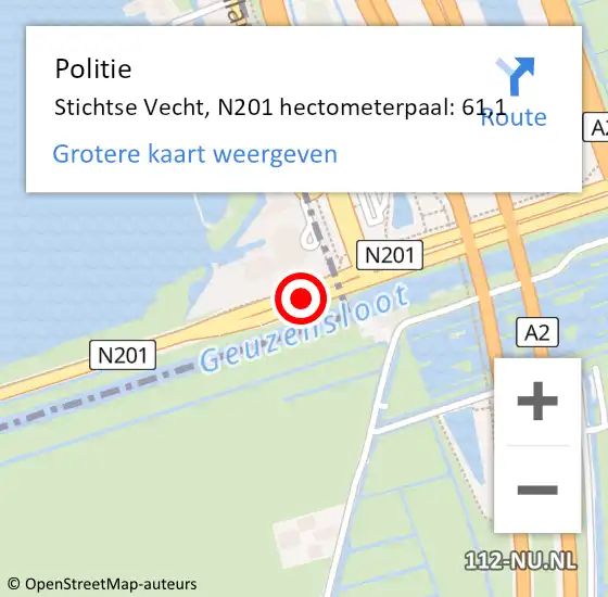 Locatie op kaart van de 112 melding: Politie Stichtse Vecht, N201 hectometerpaal: 61,1 op 31 juli 2021 19:44