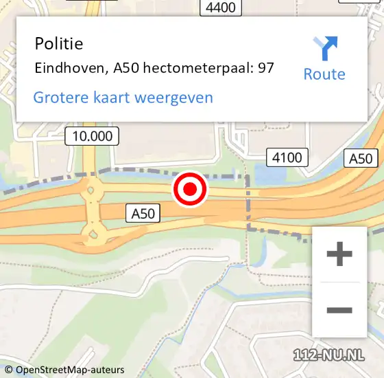 Locatie op kaart van de 112 melding: Politie Eindhoven, A50 hectometerpaal: 97 op 31 juli 2021 19:55