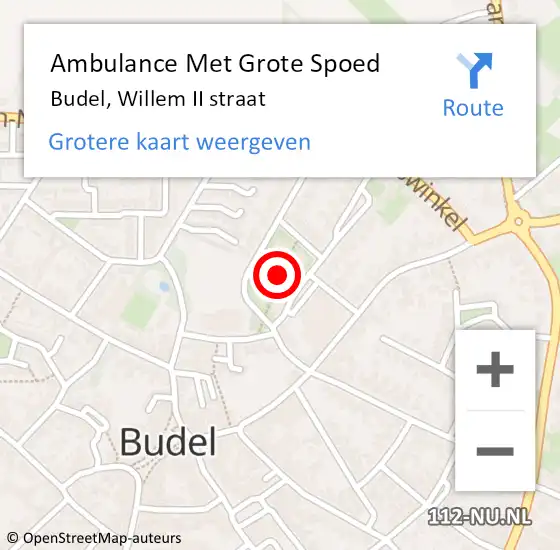 Locatie op kaart van de 112 melding: Ambulance Met Grote Spoed Naar Budel, Willem II straat op 31 juli 2021 19:59