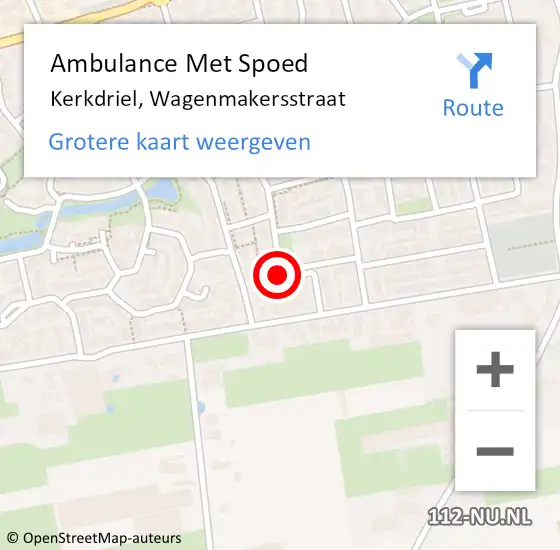 Locatie op kaart van de 112 melding: Ambulance Met Spoed Naar Kerkdriel, Wagenmakersstraat op 31 juli 2021 21:33