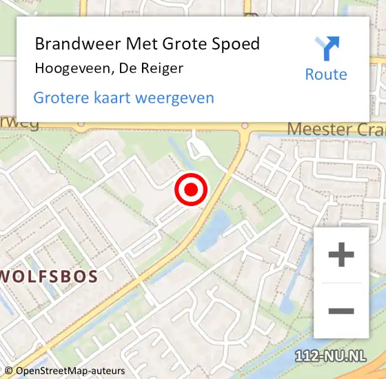 Locatie op kaart van de 112 melding: Brandweer Met Grote Spoed Naar Hoogeveen, De Reiger op 31 juli 2021 22:00