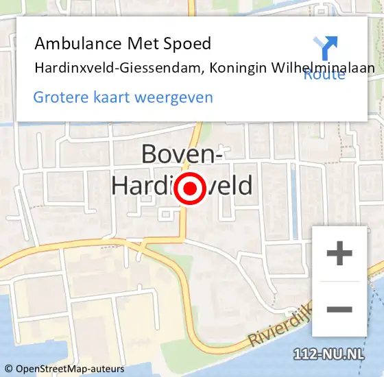 Locatie op kaart van de 112 melding: Ambulance Met Spoed Naar Hardinxveld-Giessendam, Koningin Wilhelminalaan op 31 juli 2021 22:41