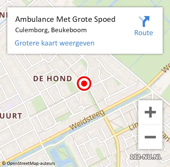 Locatie op kaart van de 112 melding: Ambulance Met Grote Spoed Naar Culemborg, Beukeboom op 31 juli 2021 23:09