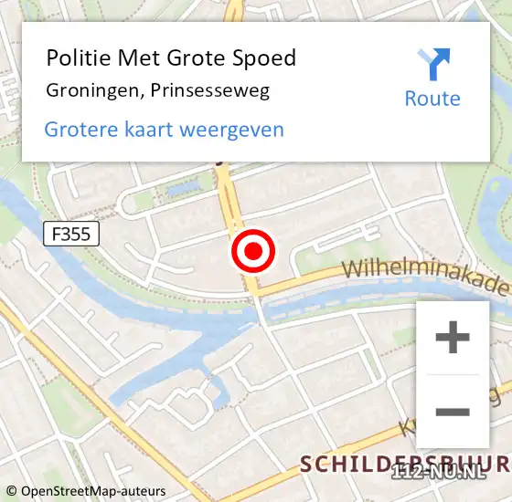 Locatie op kaart van de 112 melding: Politie Met Grote Spoed Naar Groningen, Prinsesseweg op 31 juli 2021 23:29