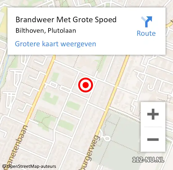 Locatie op kaart van de 112 melding: Brandweer Met Grote Spoed Naar Bilthoven, Plutolaan op 1 augustus 2021 00:15