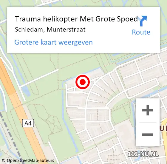 Locatie op kaart van de 112 melding: Trauma helikopter Met Grote Spoed Naar Schiedam, Munterstraat op 1 augustus 2021 00:31