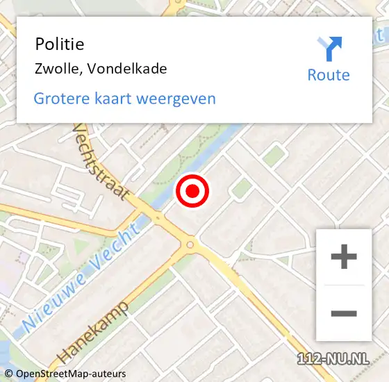 Locatie op kaart van de 112 melding: Politie Zwolle, Vondelkade op 1 augustus 2021 00:47