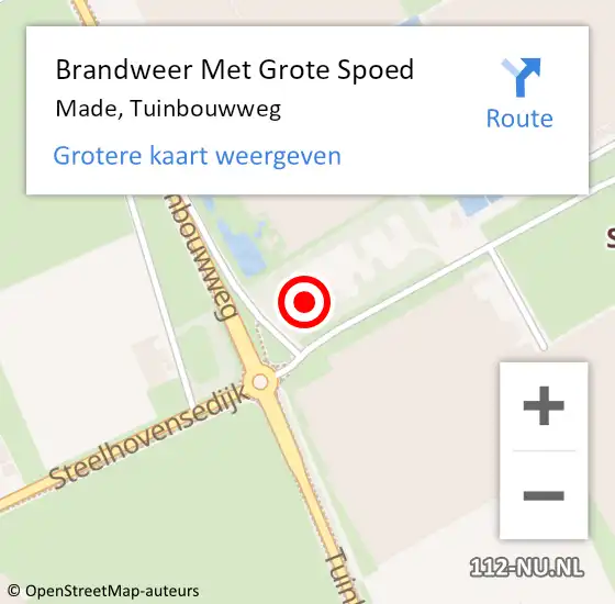 Locatie op kaart van de 112 melding: Brandweer Met Grote Spoed Naar Made, Tuinbouwweg op 1 augustus 2021 01:05