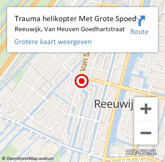 Locatie op kaart van de 112 melding: Trauma helikopter Met Grote Spoed Naar Reeuwijk, Van Heuven Goedhartstraat op 1 augustus 2021 02:47