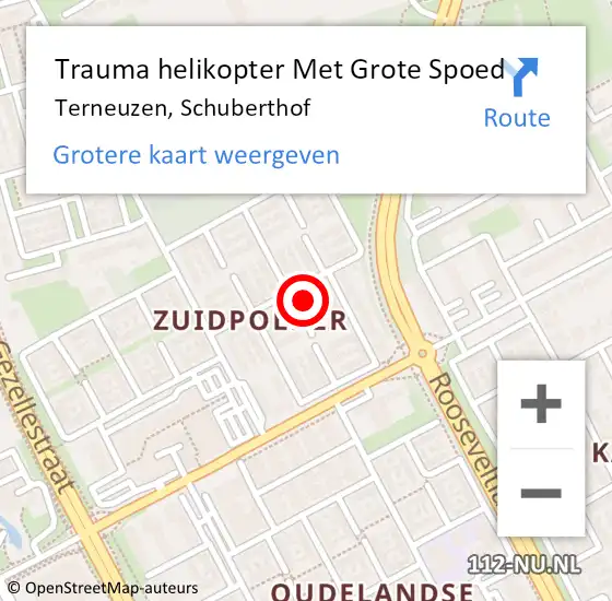 Locatie op kaart van de 112 melding: Trauma helikopter Met Grote Spoed Naar Terneuzen, Schuberthof op 1 augustus 2021 03:17