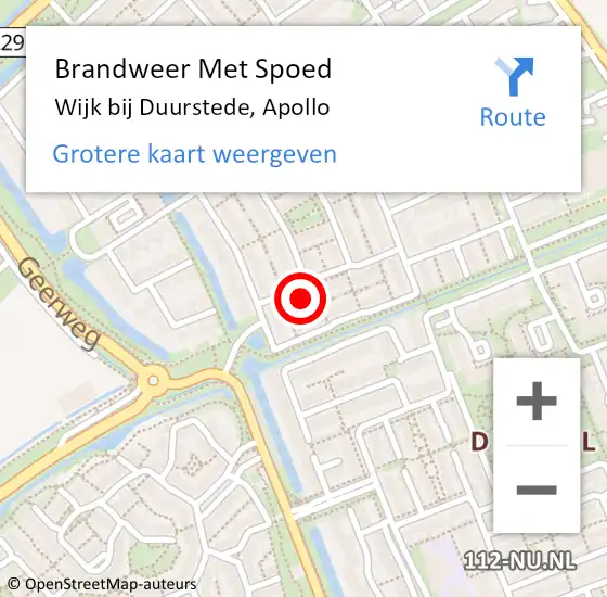 Locatie op kaart van de 112 melding: Brandweer Met Spoed Naar Wijk bij Duurstede, Apollo op 1 augustus 2021 03:44