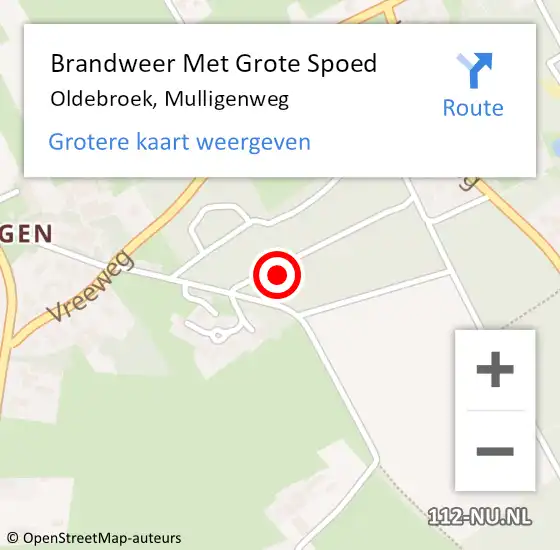 Locatie op kaart van de 112 melding: Brandweer Met Grote Spoed Naar Oldebroek, Mulligenweg op 1 augustus 2021 03:48