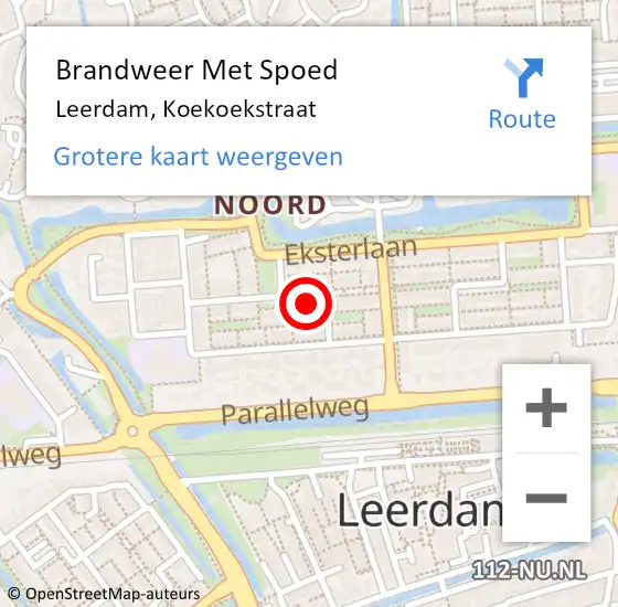 Locatie op kaart van de 112 melding: Brandweer Met Spoed Naar Leerdam, Koekoekstraat op 1 augustus 2021 04:11