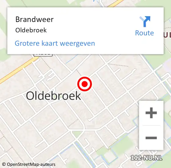 Locatie op kaart van de 112 melding: Brandweer Oldebroek op 1 augustus 2021 04:13