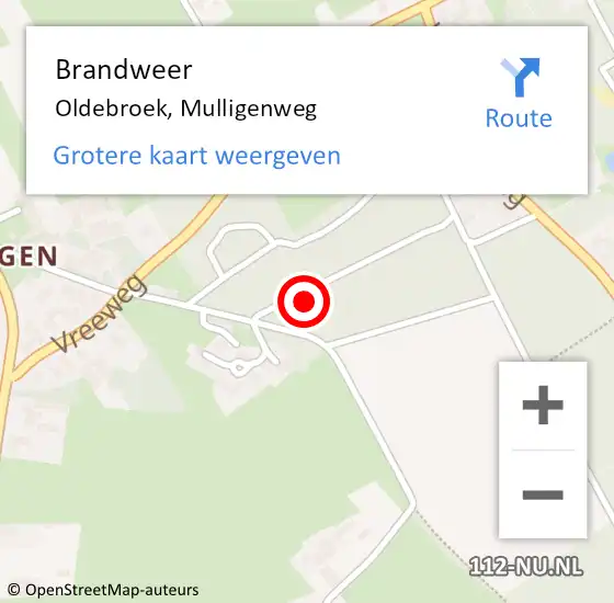 Locatie op kaart van de 112 melding: Brandweer Oldebroek, Mulligenweg op 1 augustus 2021 04:17