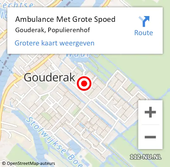 Locatie op kaart van de 112 melding: Ambulance Met Grote Spoed Naar Gouderak, Populierenhof op 1 augustus 2021 04:44