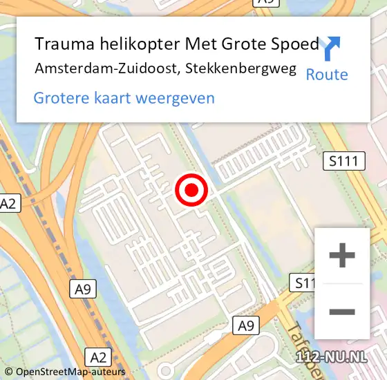 Locatie op kaart van de 112 melding: Trauma helikopter Met Grote Spoed Naar Amsterdam-Zuidoost, Stekkenbergweg op 1 augustus 2021 05:54