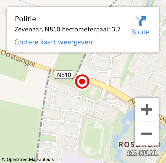 Locatie op kaart van de 112 melding: Politie Zevenaar, N810 hectometerpaal: 3,7 op 1 augustus 2021 06:06