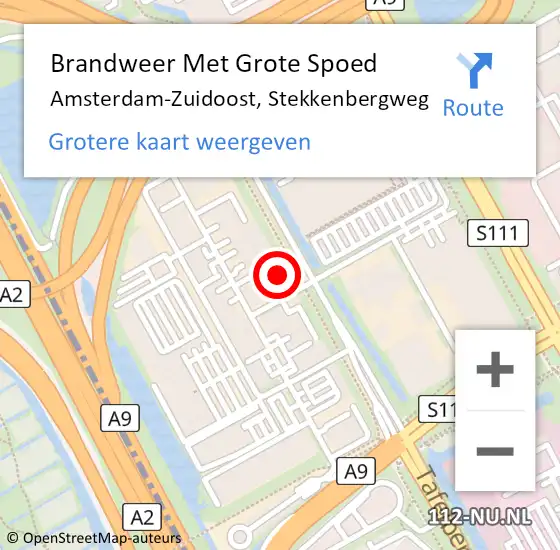 Locatie op kaart van de 112 melding: Brandweer Met Grote Spoed Naar Amsterdam-Zuidoost, Stekkenbergweg op 1 augustus 2021 06:08