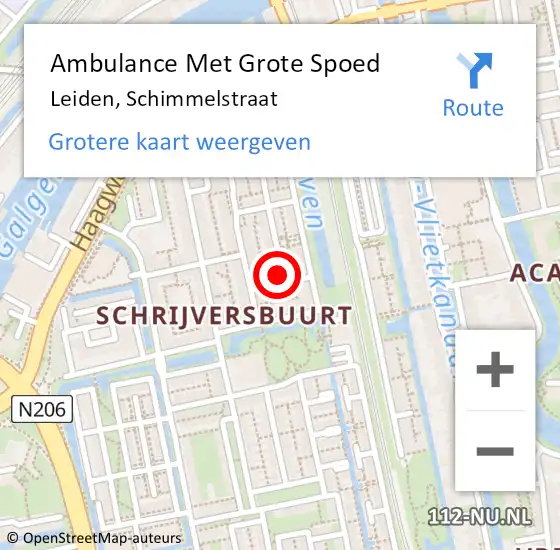 Locatie op kaart van de 112 melding: Ambulance Met Grote Spoed Naar Leiden, Schimmelstraat op 1 augustus 2021 08:40
