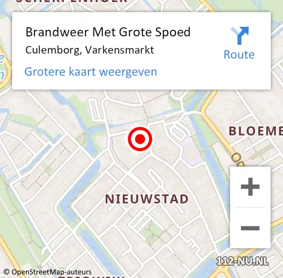 Locatie op kaart van de 112 melding: Brandweer Met Grote Spoed Naar Culemborg, Varkensmarkt op 1 augustus 2021 09:07