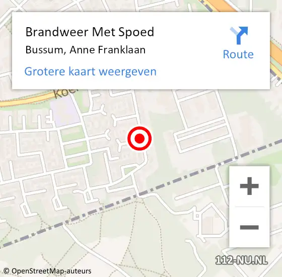 Locatie op kaart van de 112 melding: Brandweer Met Spoed Naar Bussum, Anne Franklaan op 1 augustus 2021 09:27