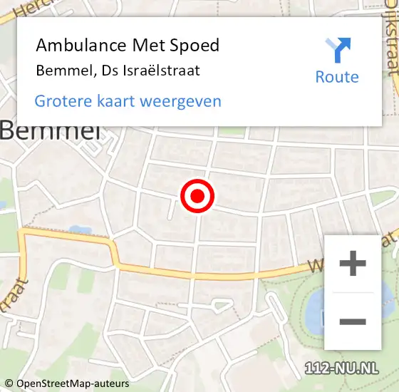 Locatie op kaart van de 112 melding: Ambulance Met Spoed Naar Bemmel, Ds Israëlstraat op 1 augustus 2021 09:33