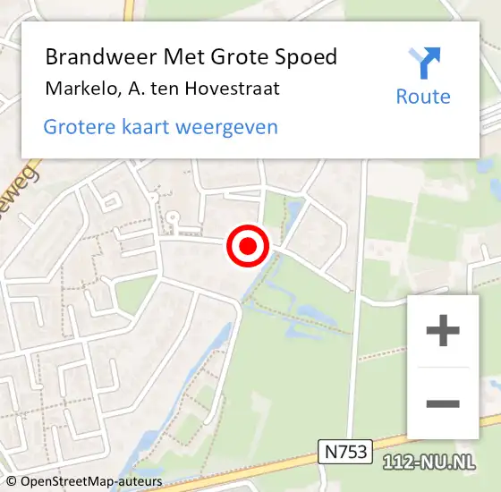 Locatie op kaart van de 112 melding: Brandweer Met Grote Spoed Naar Markelo, A. ten Hovestraat op 1 augustus 2021 09:36