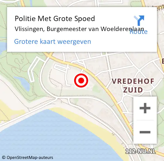 Locatie op kaart van de 112 melding: Politie Met Grote Spoed Naar Vlissingen, Burgemeester van Woelderenlaan op 1 augustus 2021 09:44