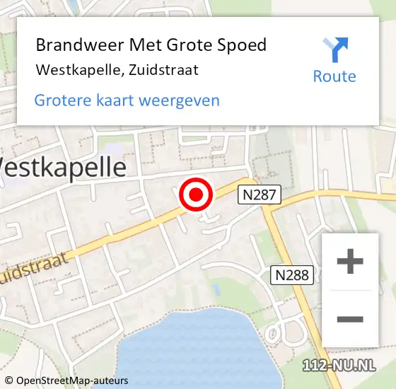 Locatie op kaart van de 112 melding: Brandweer Met Grote Spoed Naar Westkapelle, Zuidstraat op 1 augustus 2021 10:07