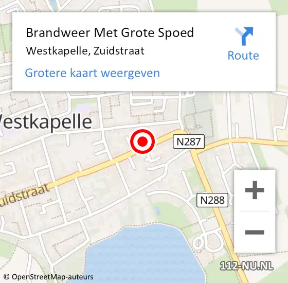Locatie op kaart van de 112 melding: Brandweer Met Grote Spoed Naar Westkapelle, Zuidstraat op 1 augustus 2021 10:08