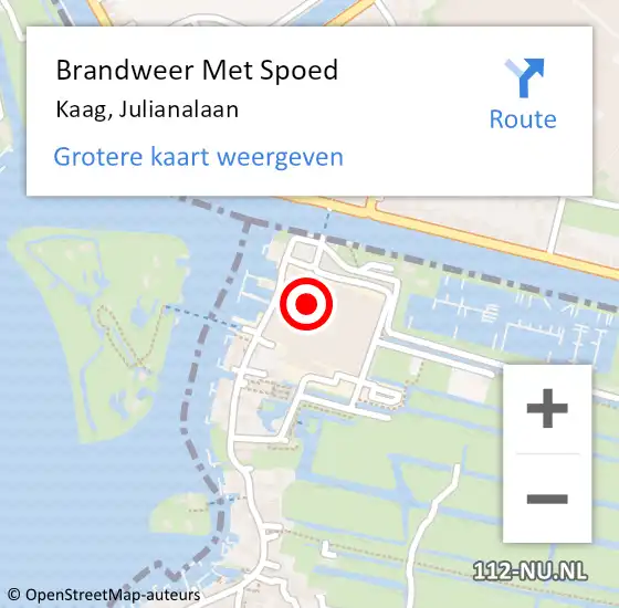 Locatie op kaart van de 112 melding: Brandweer Met Spoed Naar Kaag, Julianalaan op 1 augustus 2021 10:20