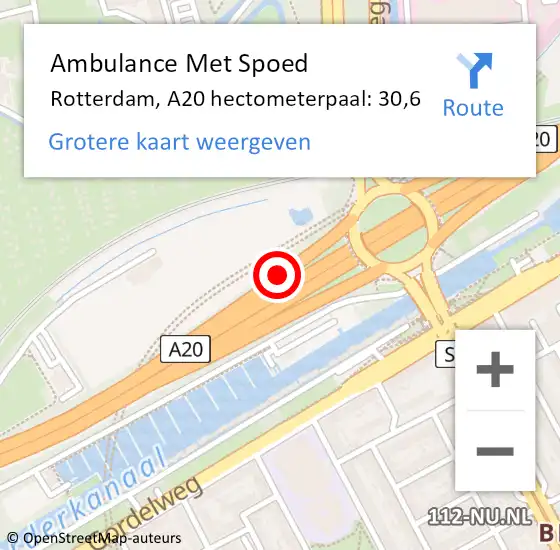 Locatie op kaart van de 112 melding: Ambulance Met Spoed Naar Rotterdam, A20 hectometerpaal: 30,6 op 1 augustus 2021 10:25