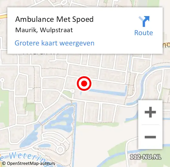 Locatie op kaart van de 112 melding: Ambulance Met Spoed Naar Maurik, Wulpstraat op 18 juni 2014 13:12