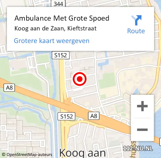 Locatie op kaart van de 112 melding: Ambulance Met Grote Spoed Naar Koog aan de Zaan, Kieftstraat op 1 augustus 2021 10:52