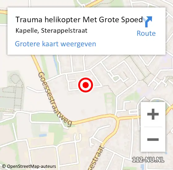 Locatie op kaart van de 112 melding: Trauma helikopter Met Grote Spoed Naar Kapelle, Sterappelstraat op 1 augustus 2021 10:58