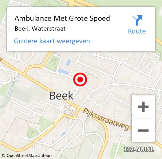 Locatie op kaart van de 112 melding: Ambulance Met Grote Spoed Naar Beek, Waterstraat op 1 augustus 2021 11:20