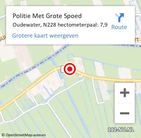 Locatie op kaart van de 112 melding: Politie Met Grote Spoed Naar Oudewater, N228 hectometerpaal: 7,9 op 1 augustus 2021 11:57
