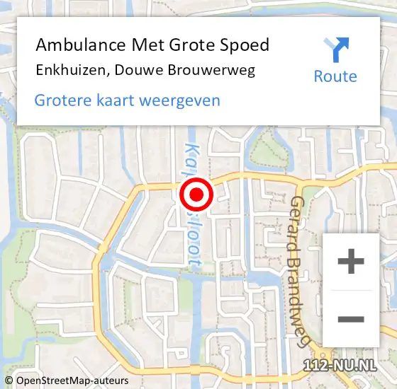 Locatie op kaart van de 112 melding: Ambulance Met Grote Spoed Naar Enkhuizen, Douwe Brouwerweg op 1 augustus 2021 12:05