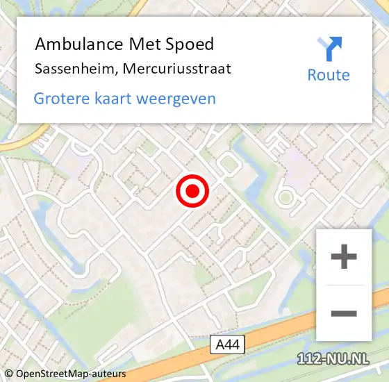 Locatie op kaart van de 112 melding: Ambulance Met Spoed Naar Sassenheim, Mercuriusstraat op 1 augustus 2021 12:10