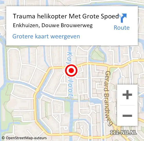 Locatie op kaart van de 112 melding: Trauma helikopter Met Grote Spoed Naar Enkhuizen, Douwe Brouwerweg op 1 augustus 2021 12:24