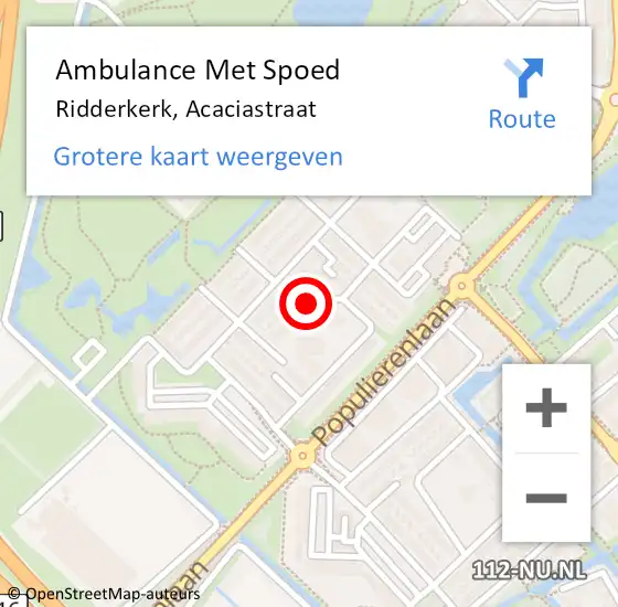 Locatie op kaart van de 112 melding: Ambulance Met Spoed Naar Ridderkerk, Acaciastraat op 1 augustus 2021 12:33