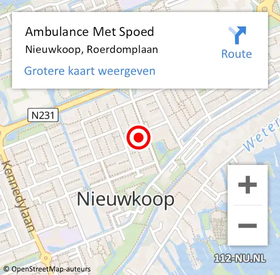 Locatie op kaart van de 112 melding: Ambulance Met Spoed Naar Nieuwkoop, Roerdomplaan op 1 augustus 2021 12:45