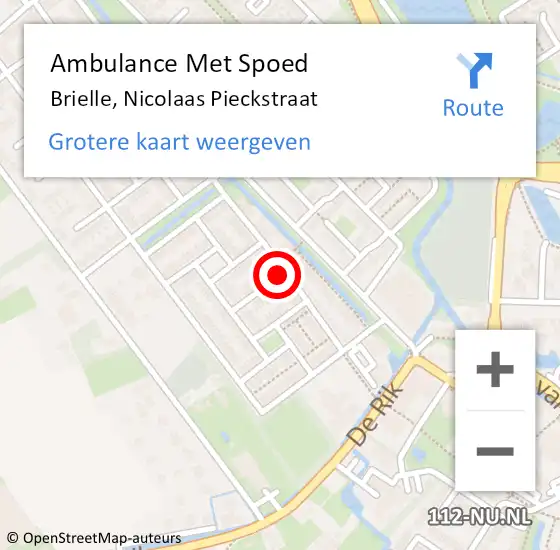 Locatie op kaart van de 112 melding: Ambulance Met Spoed Naar Brielle, Nicolaas Pieckstraat op 1 augustus 2021 12:49