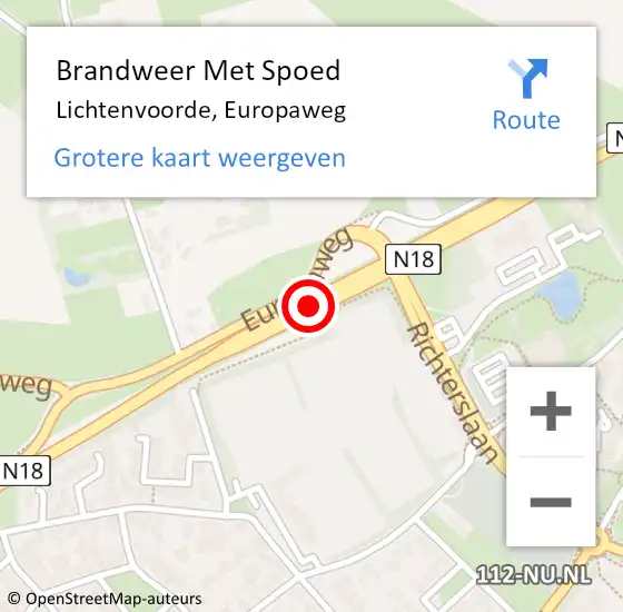 Locatie op kaart van de 112 melding: Brandweer Met Spoed Naar Lichtenvoorde, Europaweg op 1 augustus 2021 13:11