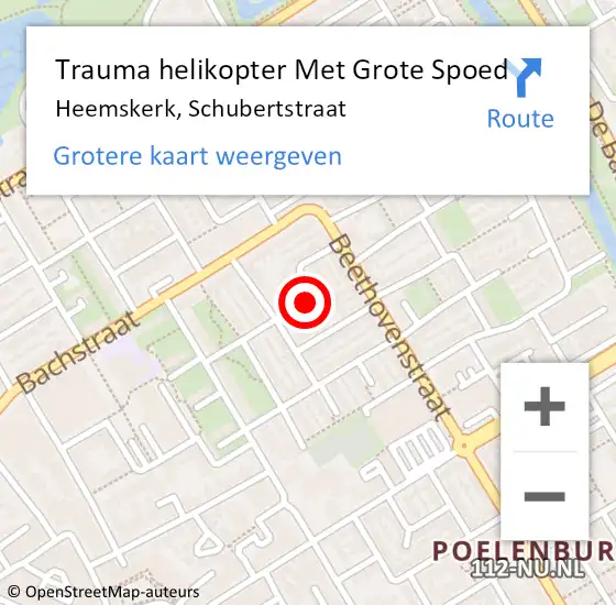Locatie op kaart van de 112 melding: Trauma helikopter Met Grote Spoed Naar Heemskerk, Schubertstraat op 1 augustus 2021 13:36